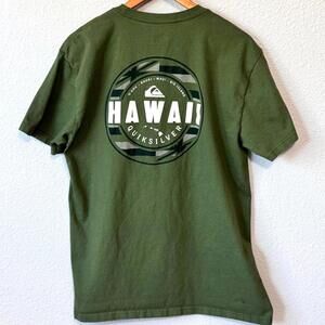 Quiksilver T-Shirt Men's Large Hawaii Graphic Green Cotton Short‎ Sleeve